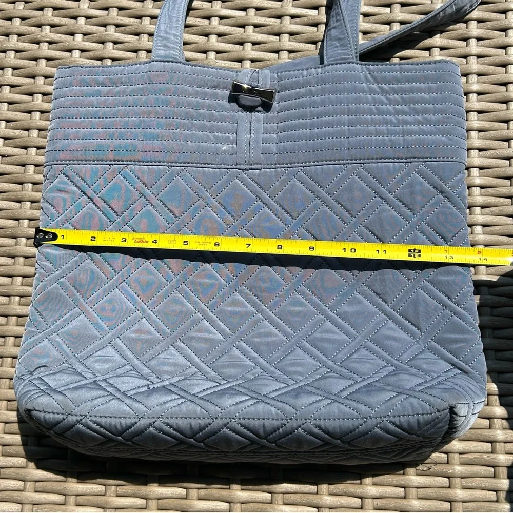 Vera Bradley Gray/Blue Quilted Tote Tab Button Closure - Picture 4 of 12